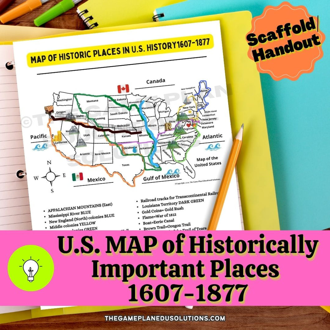 United States Map of Historically Important Places (1607-1877)