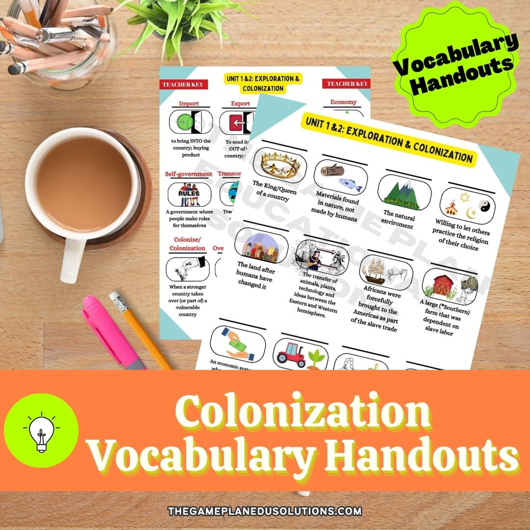 Exploration & Colonization Vocabulary Handouts