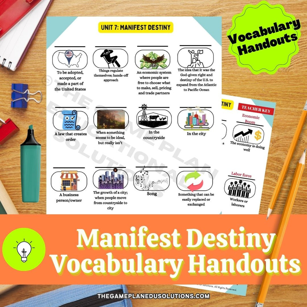 Manifest Destiny Vocabulary Handouts