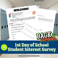 Load image into Gallery viewer, 1st Day of School Student Interest Survey
