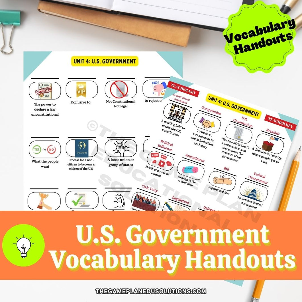 U.S. Government Unit Vocabulary Handouts